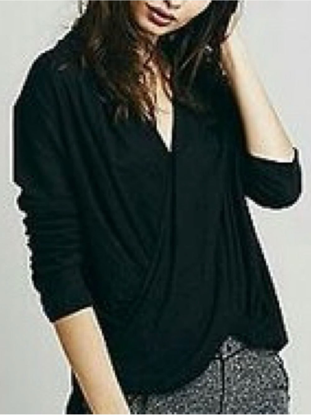 Free People XS Black Drape Front Long-Sleeve Hemp Top